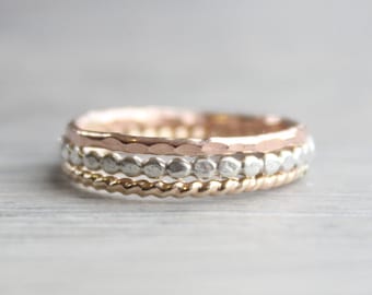 Mixed Metal Stacking Rings: Sterling Silver, Gold & Rose Gold Filled