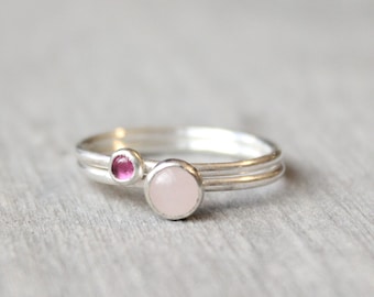 Rosa Turmalin & Rosenquarz Ring: Bandring aus Sterlingsilber 925