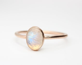 Rose Cut Moonstone Ring //Rose Gold Moonstone Ring // Oval Moonstone Ring // Moonstone Stacking Ring // 14K Gold Filled Moonstone Ring