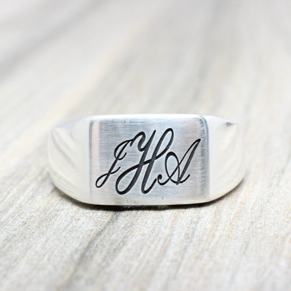 Sterling Silver Initial Ring // Monogram and Inside Engraved Ring // Large Custom Ring // Men's Ring