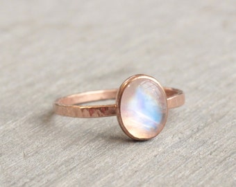 Rainbow Moonstone RIng // Rose Gold Moonstone Ring // Rose Gold Ring // Moonstone Stacking Ring // 14K Rose Gold Filled Moonstone Ring