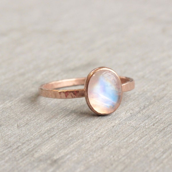 Rainbow Moonstone RIng // Rose Gold Moonstone Ring // Rose Gold Ring // Moonstone Stacking Ring // 14K Rose Gold Filled Moonstone Ring