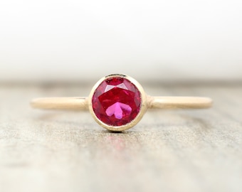 Lab Ruby Stacking Ring in 14K Gold Filled // 5mm Faceted Gemstone July Birthstone Ring