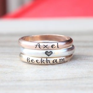 Stacking Name Rings // Sterling Silver, Gold, or Rose Gold Name Ring -  Personalized Ring - Custom Name Ring - Engraved Ring