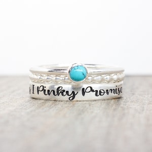 Sterling Silver Name Ring Set with Turquoise Gemstone -  Personalized Ring with December Birthstone - Gemstone Ring Set - Engraved Ring