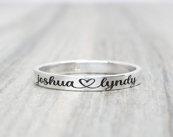 Sterling Silver Personalized Ring -  Custom Name Ring - Gift for Her Stacking Ring - Engraved Ring