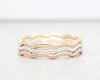 Wavy Stacking Ring // Silver Gold and Rose Gold Stackable Wave Rings // Minimalist Rings // Mixed Metals Stacking Rings