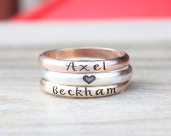 Stacking Name Rings // Sterling Silver, Gold, or Rose Gold Name Ring -  Personalized Ring - Custom Name Ring - Engraved Ring