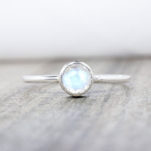 Sterling Silver Moonstone Ring: 5mm Faceted June Birthstone