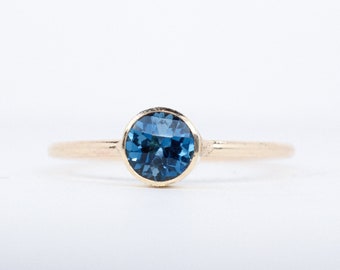 London Blue Topaz Ring // 5mm Faceted Gemstone December Birthstone Stackable Ring // 14K Gold Filled Stacking Ring