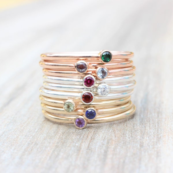 Gemstone Ring // Tiny Birthstone Ring  // 2mm Stone Stacking Ring // Rose Gold, Sterling Silver, Yellow Gold Gemstone Ring