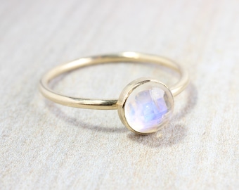 Rainbow Moonstone RIng // Gold Moonstone Ring // 6mm Rose Cut Moonstone Ring // Moonstone Stacking Ring // 14K Gold Filled Moonstone Ring
