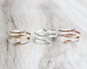 Hammered Spiral Ring: Adjustable Sterling Silver, Gold Filled