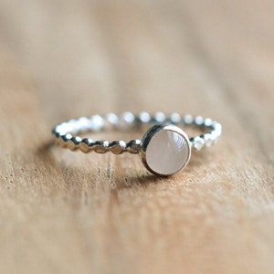 Sterling Silver Rose Quartz Stacking Ring - Pink Crystal