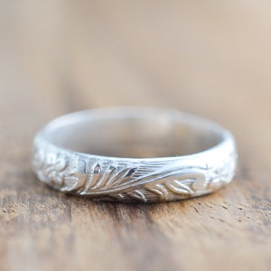 Sterling Silver Floral Band: Thick Stacking Ring, His or Hers