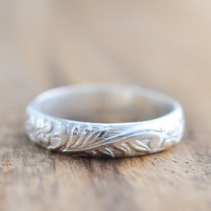 Sterling Silver Floral Patterned Band // Thick Stacking Ring // Wedding Band // Sterling Silver Band // His or Hers