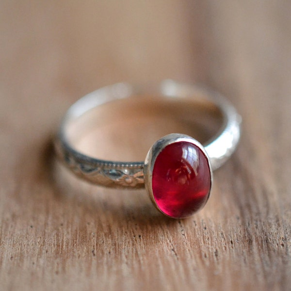 Silver Ruby Ring // Sterling Silver Birthstone Stacking Ring - Lab Created Ruby Ring - July Birthstone Ring - Engravable Gemstone Rin