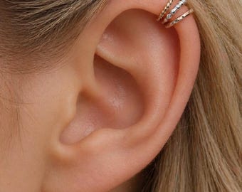 Conjunto de pendientes tipo hélix de metales mixtos • Plata de ley, oro, oro rosa (sin perforación)