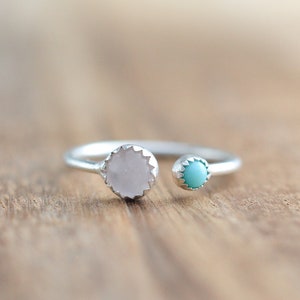 Sterling Silver Rose Quartz and Turquoise Ring // Dual Stone Ring // Sterling Silver Ring // Gift for Her // Two Stone Ring // Turquoise image 1