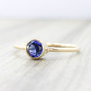 Lab Sapphire Ring // 5mm Faceted Gemstone September Birthstone Stackable Ring // 14K Gold Filled Stacking Ring image 9