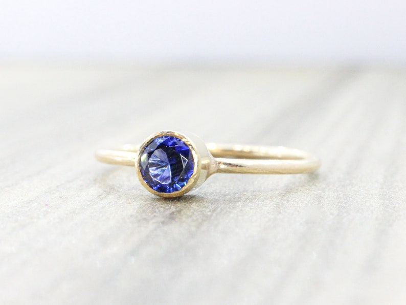 Lab Sapphire Ring // 5mm Faceted Gemstone September Birthstone Stackable Ring // 14K Gold Filled Stacking Ring image 9