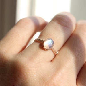 Rainbow Moonstone RIng // Rose Gold Moonstone Ring // Rose Gold Ring // Moonstone Stacking Ring // 14K Rose Gold Filled Moonstone Ring image 9