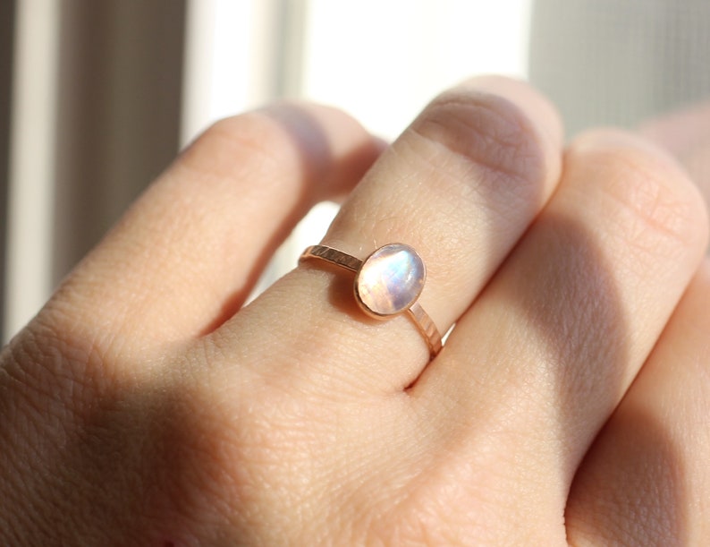 Rainbow Moonstone RIng // Rose Gold Moonstone Ring // Rose Gold Ring // Moonstone Stacking Ring // 14K Rose Gold Filled Moonstone Ring image 9