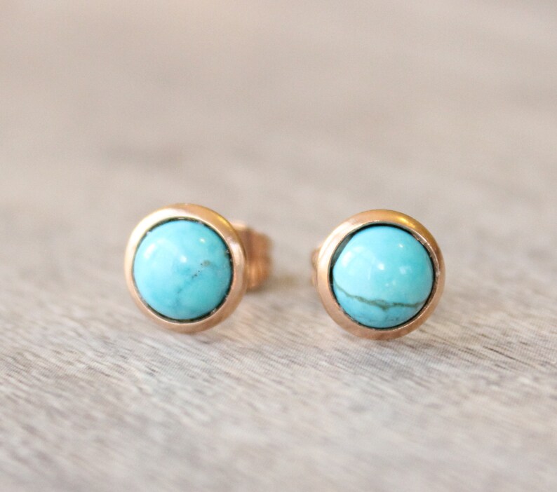 Rose Gold Turquoise Earrings // Turquoise Stud Earrings // 6mm | Etsy