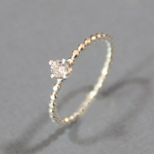 Sterling Silver Birthstone Ring: 3mm Cubic Zirconia Stacking Band