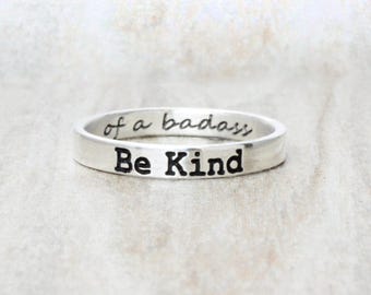 Be Kind Sterling Silver Stacking Ring - Engraved Affirmation