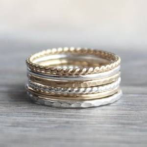 Stacking Ring Set // Set of 6 Gold and Silver Stackable Rings ...