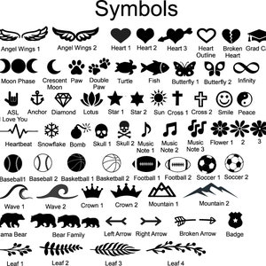 May include: Black and white graphic design with a heart, skull and crossbones, a yin yang symbol, a smiley face, two waves, a mountain range, and two arrows pointing in opposite directions.