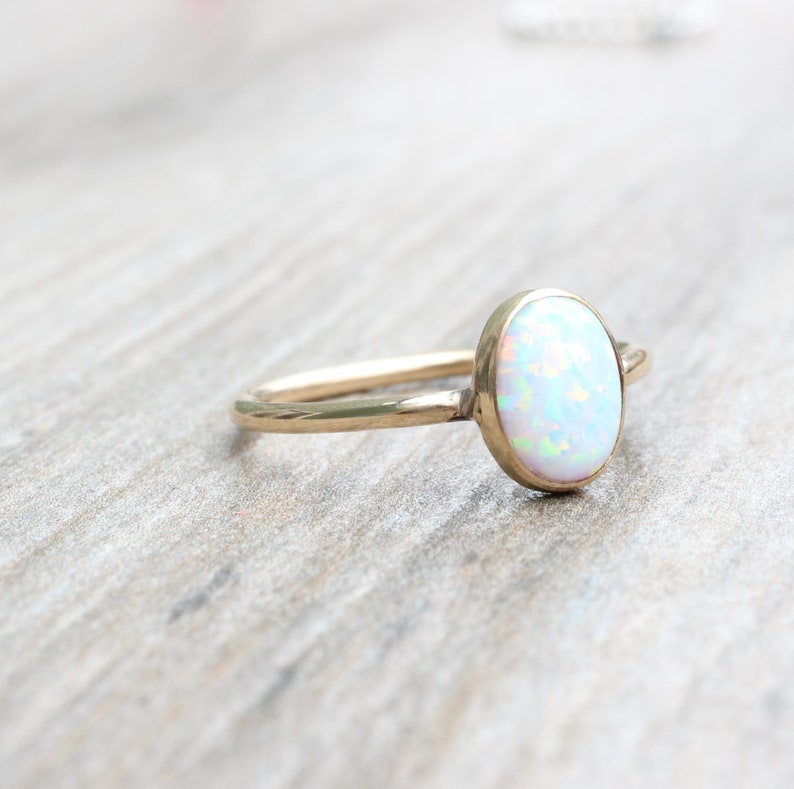 Lab Opal Ring Gold Opal Ring Oval Opal Ring October Birthstone Stacking Ring 14K Gold Filled Opal Ring