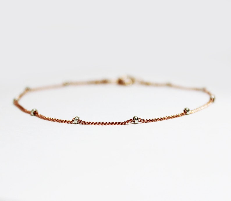 Bridesmaids Gift Satellite Bead Chain Bracelet Simple Rose Gold Bracelet Rose Gold Plated Sterling Silver Stacking Bracelet