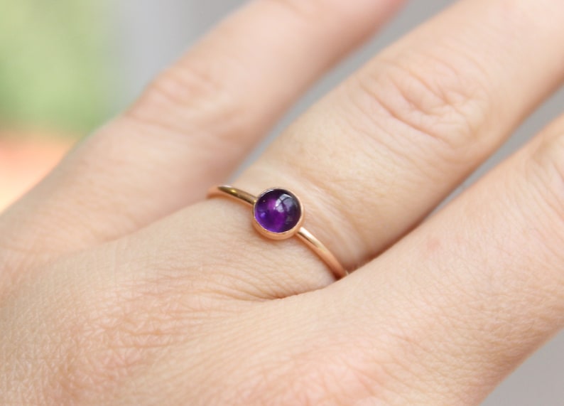 Rose Gold Amethyst Ring February Birthstone Rose Gold Stacking Ring 5mm Amethyst Stacking Ring 14K Rose Gold Filled Gemstone Ring image 7