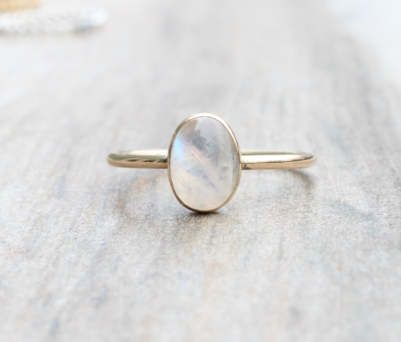 Rainbow Moonstone RIng // Gold Moonstone Ring // Oval Moonstone Ring // Moonstone Stacking Ring // 14K Gold Filled Moonstone Ring image 5