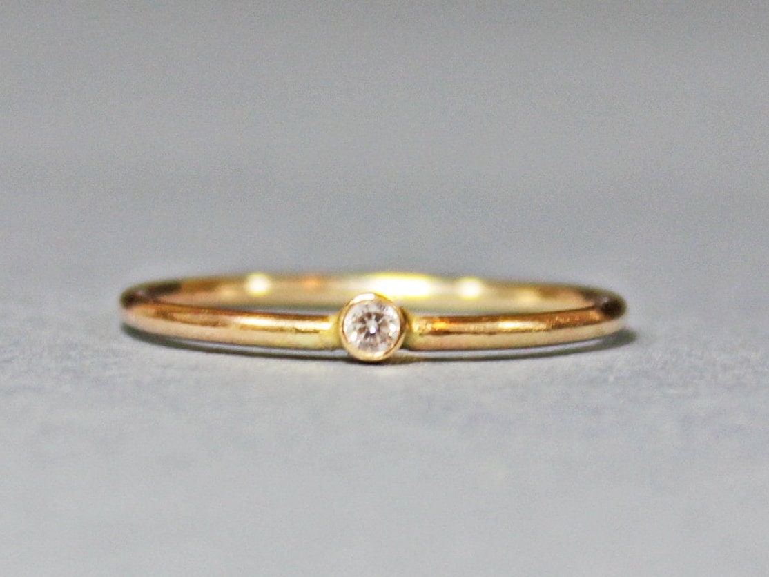 14K Gold Filled White Topaz Ring - April Birthstone Stacking Ring