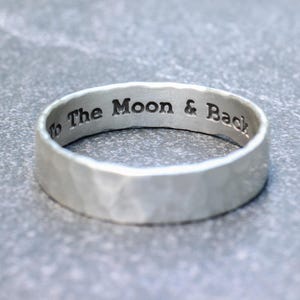Hidden Message Ring // Hammered Sterling Silver Ring // 5mm Men’s Custom Engraved Band