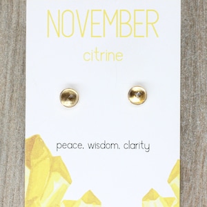 Gold Rose Cut Citrine Stud Earrings - November Birthstone