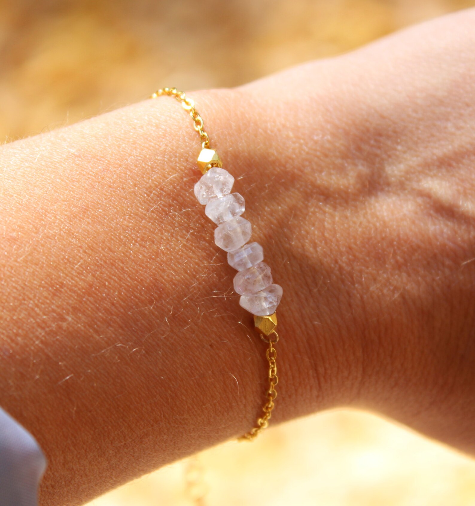 Rose Quartz and Gold Bracelet // Gold Rose Quartz Bracelet // Etsy