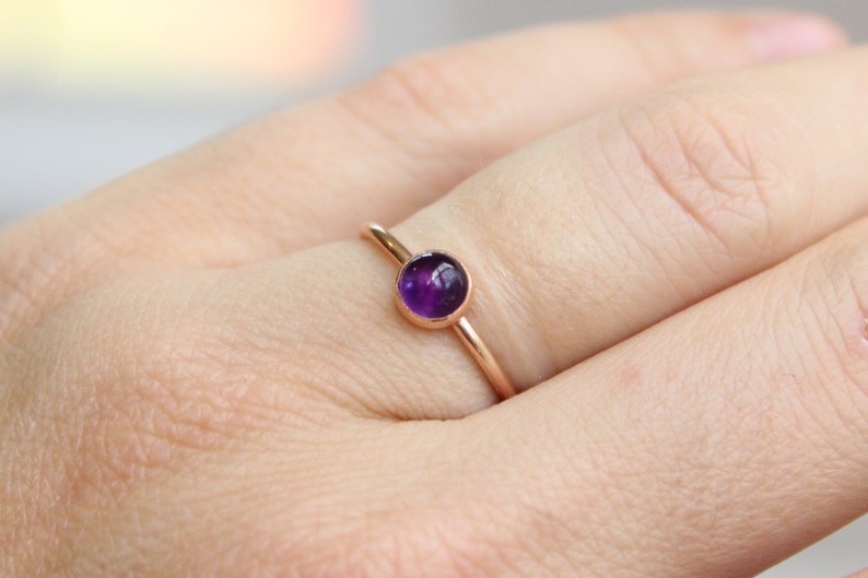 Rose Gold Amethyst Ring February Birthstone Rose Gold Stacking Ring 5mm Amethyst Stacking Ring 14K Rose Gold Filled Gemstone Ring image 9