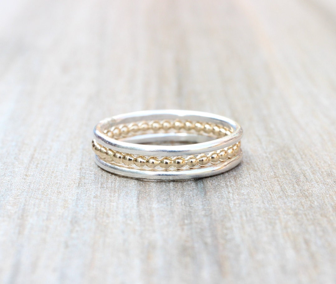 Sterling Silver & Gold Filled Stacking Rings - Set of 3 Mixed Metal ...