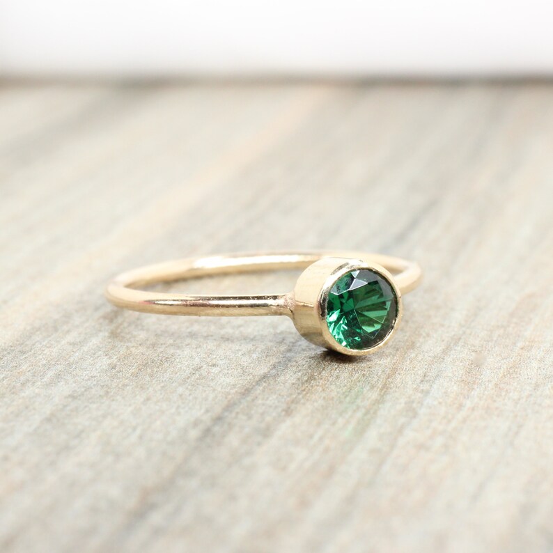 Lab Emerald Stacking Ring in 14K Gold Filled // 5mm Faceted Gemstone May Birthstone Ring image 9