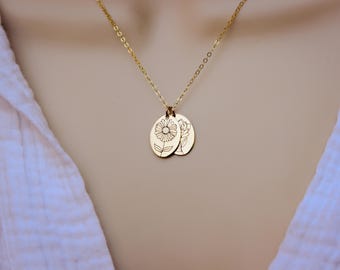 14K Gold Filled Birth Flower Oval Necklace: Custom Engraved Gift