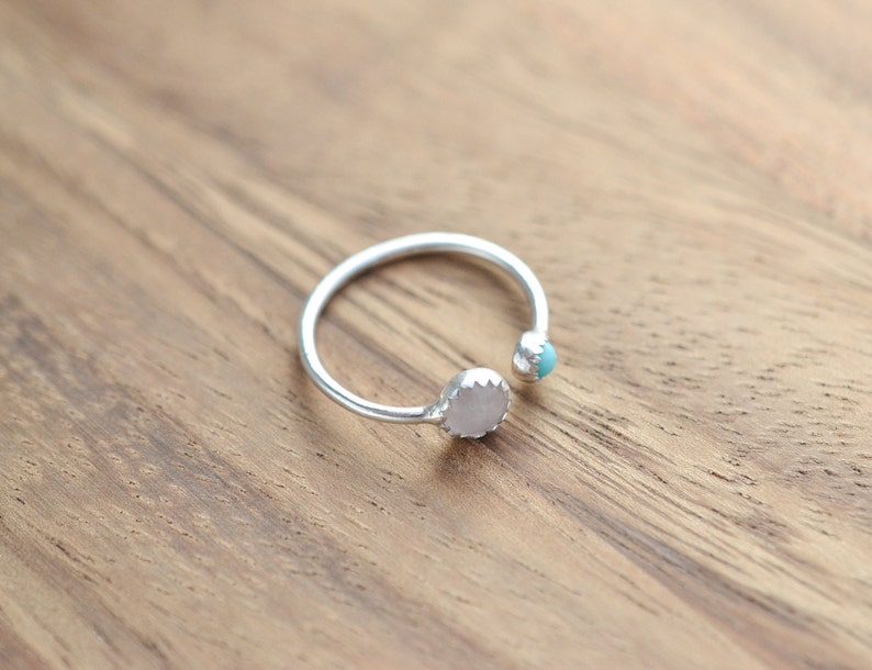 Sterling Silver Rose Quartz and Turquoise Ring // Dual Stone Ring // Sterling Silver Ring // Gift for Her // Two Stone Ring // Turquoise image 2