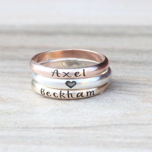Stacking Name Rings // Sterling Silver, Gold, or Rose Gold Name Ring ...