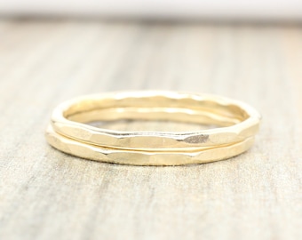 14K Solid Gold Hammered Stacking Ring // Yellow Gold Stackable Rings // 14K Real Gold Bands // 1.5mm bands