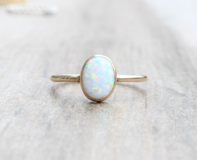 Lab Opal Ring Gold Opal Ring Oval Opal Ring October Birthstone Stacking Ring 14K Gold Filled Opal Ring