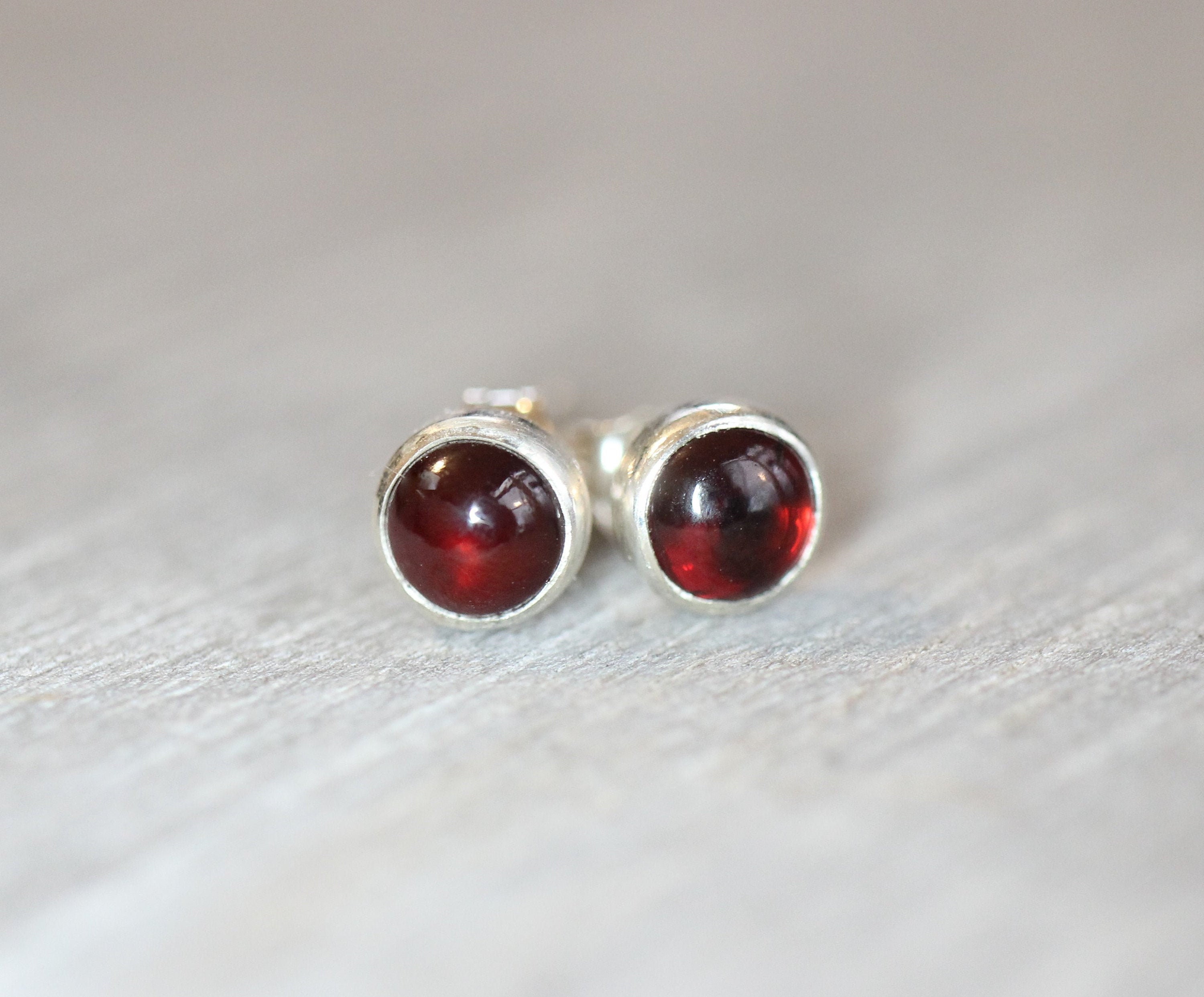 January Birthstone Garnet Earrings Oval Garnet Studs Sterling Silver Garnet