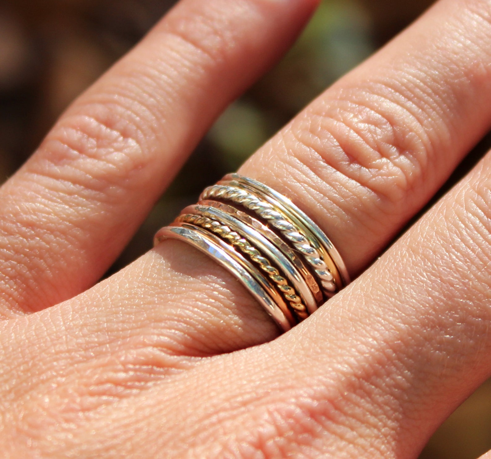 Set of 8 Tri Color Stacking Rings Sterling Silver, 14K Rose Gold Filled ...